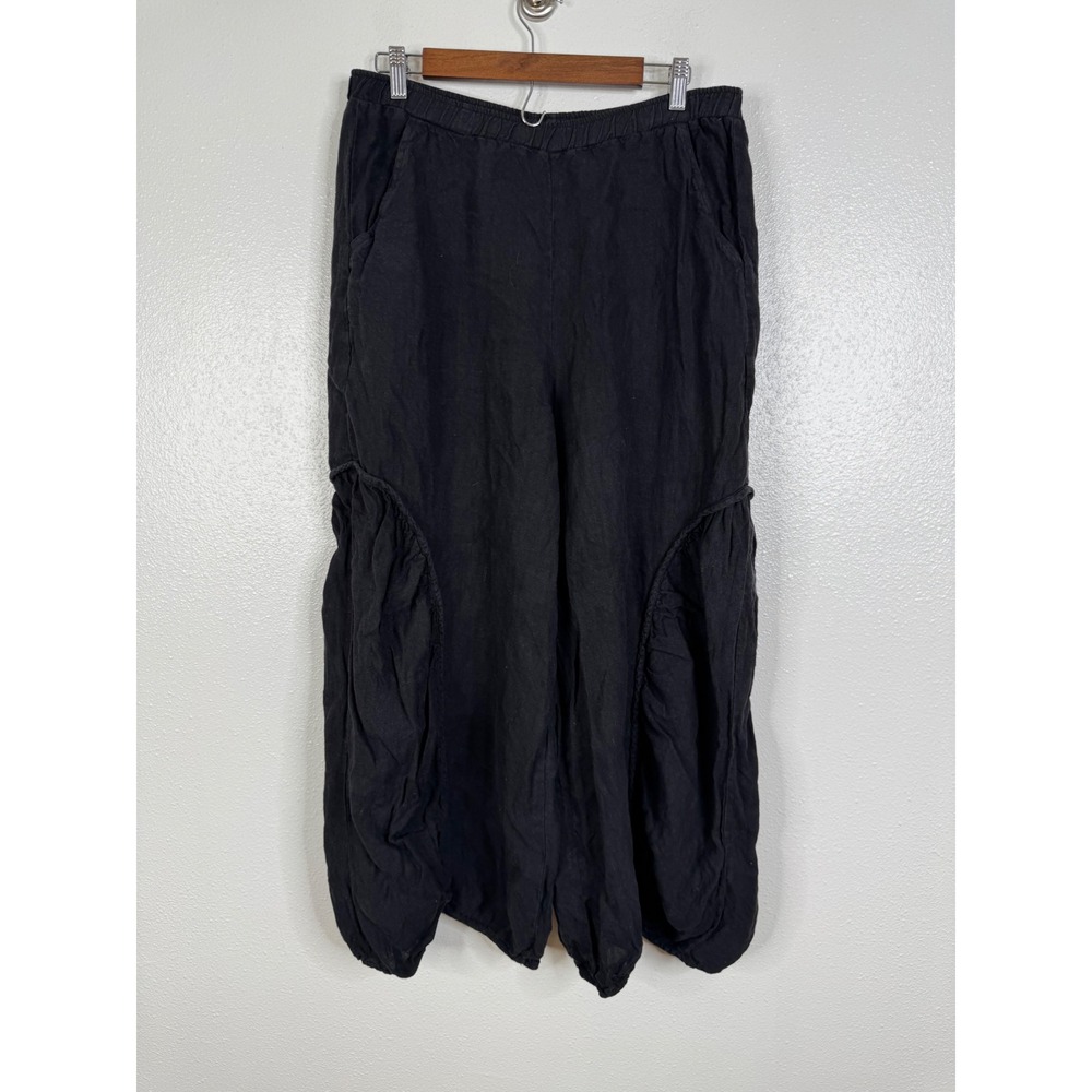 Match Point Black 100% Linen Balloon Lantern Pants Womens Medium LP169 USA Made